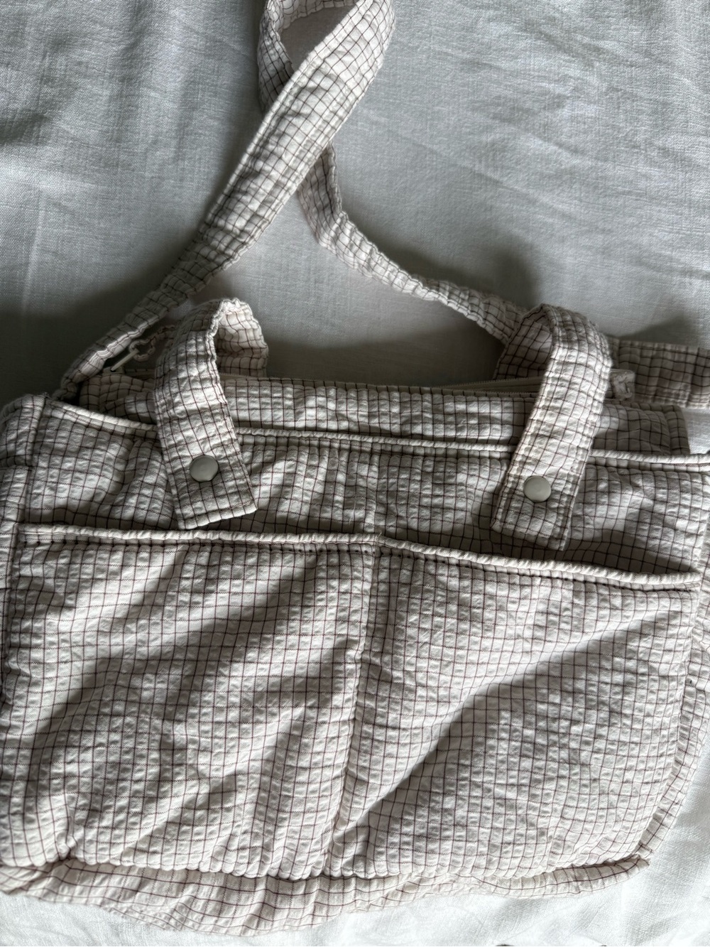 Zara Kids Quilted Grid Stroller Tote in Cream and Brown